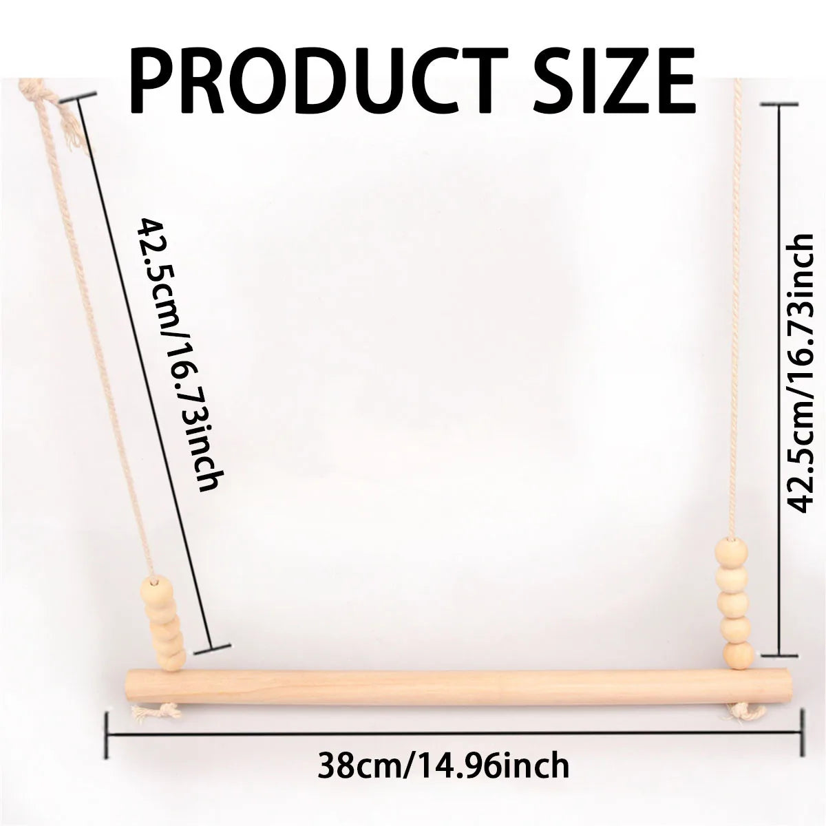 Measurement chart showing dimensions of a wooden product with text 'PRODUCT SIZE' at the top.